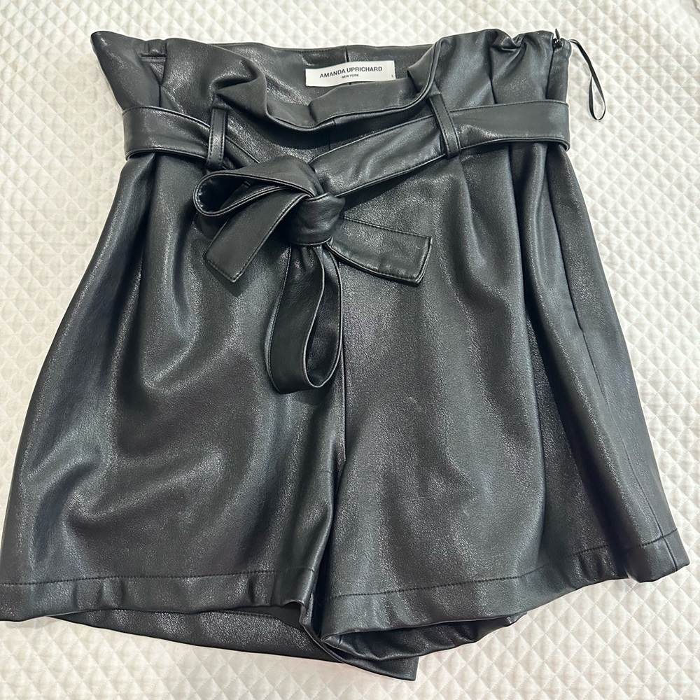 Amanda Uprichard black vegan leather shorts